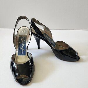 Archival Thierry Mugler Black Patent Peep Toe Pump Sandal ala Marilyn Monroe 6.5